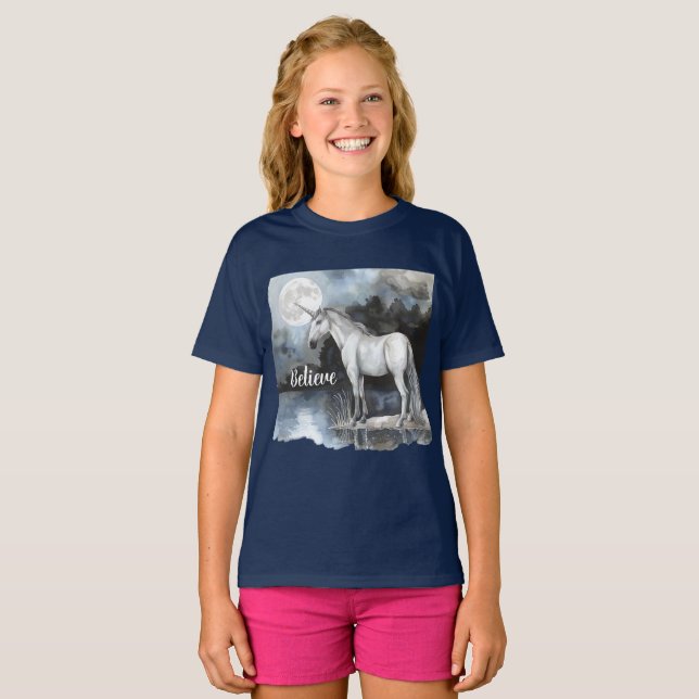 Enhörning Fullmåne Tro T Shirt (Hel framsida)