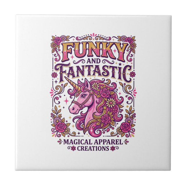 Enhörning Funky och Fantastisk Stilfull Zazzle Des Kakelplatta (Framsidan)