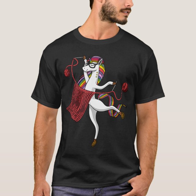 Enhörning Garn Stickning T Shirt (Framsida)