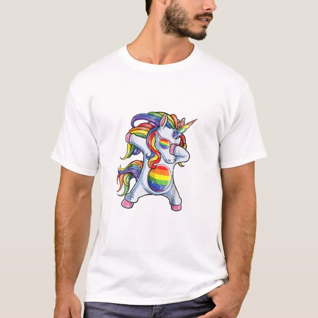 Enhörning Gay Pride HBT T Shirt (Framsida)
