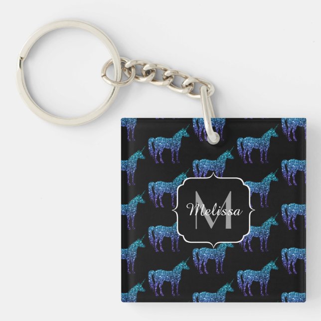 Enhörning Glitter aqua blå ombre mönster Monogram (Framsidan)