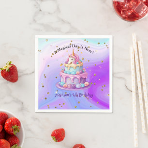 Enhörning Glitter Blå Lila Tårta 4-års Födelsedag Pappersservett