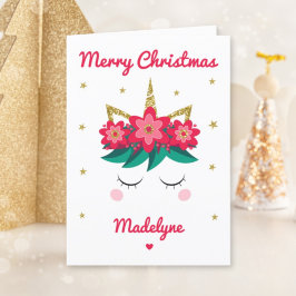 Enhörning Glitter Jul Personligt Namn Helgkort