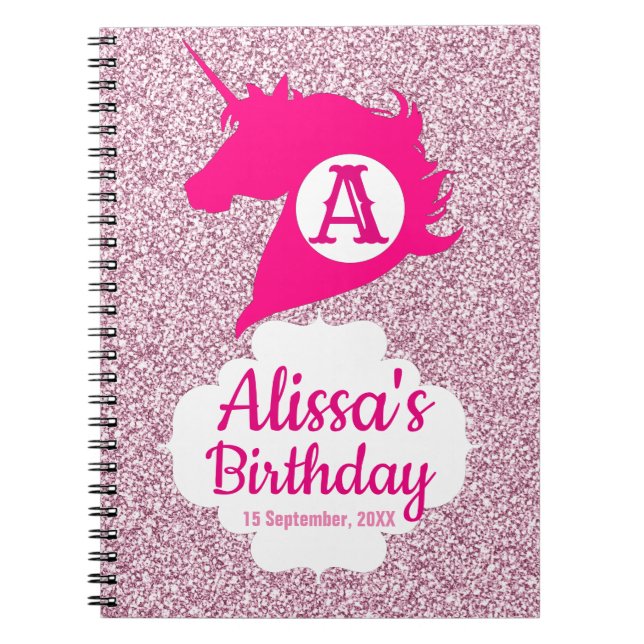 Enhörning Glitter Monogram Namn Anteckningsbok (Framsidan)