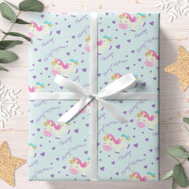 Enhörning Glitter Regnbåge Aqua Jul Presentpapper