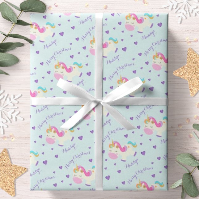 Enhörning Glitter Regnbåge Aqua Jul Presentpapper (Skapare uppladdad)