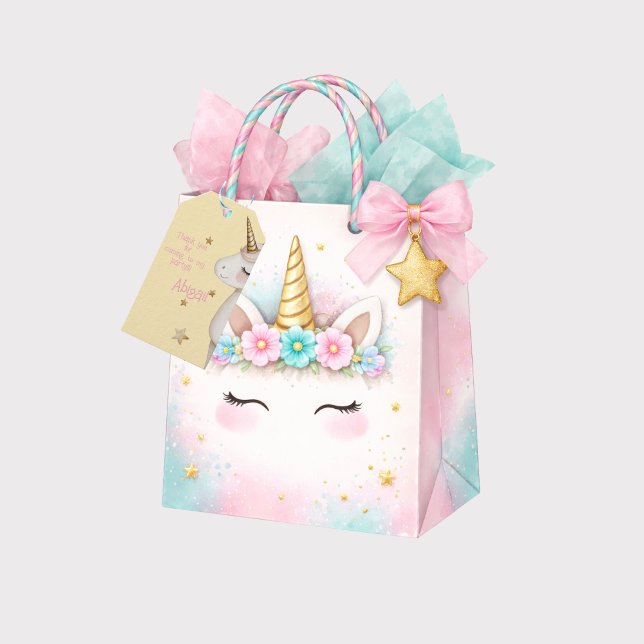Enhörning Gul & Rosa Flickas Födelsedagsfest  Presentetikett (Skapare uppladdad)