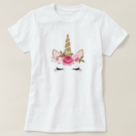Enhörning Guld Rosa Blommig Söt Trendig Tjejaktig  T Shirt