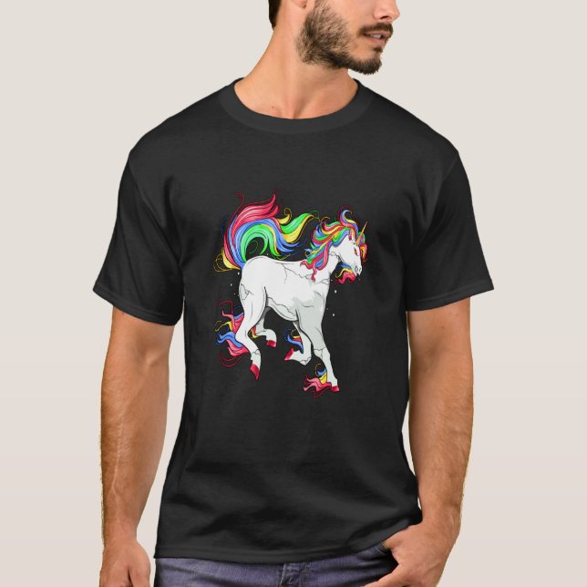 Enhörning Häst Fantastisk Färgrik T Shirt (Framsida)