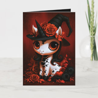 Enhörning Häxa Halloween Kostym Illustration Kort