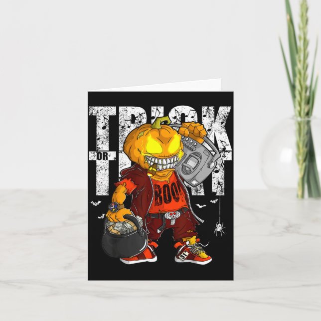 Enhörning Häxa Halloween Svart Katt Orange Måne Kort (Framsida)