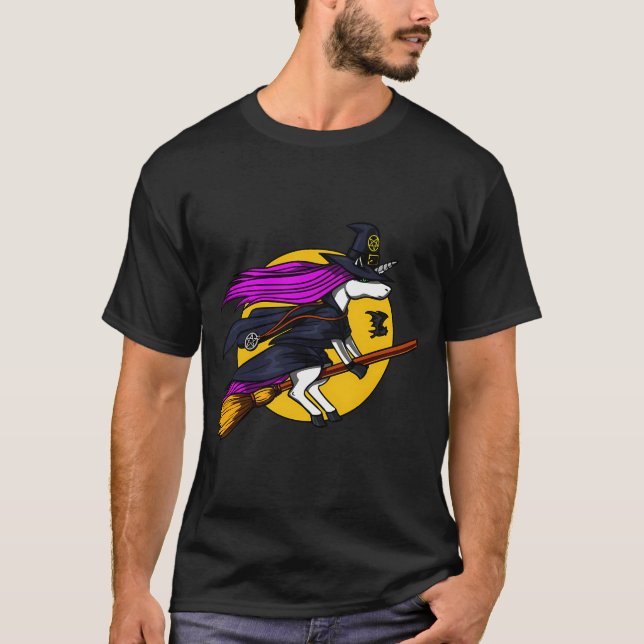 Enhörning Häxa Halloween T Shirt (Framsida)