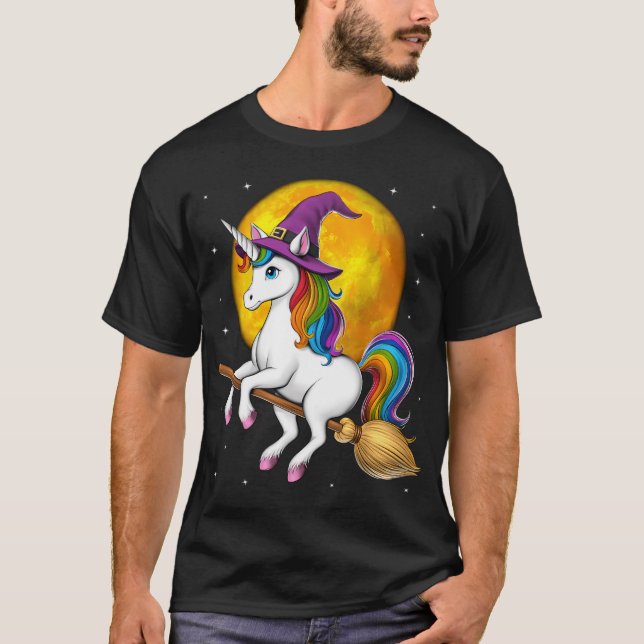 Enhörning Häxa Ridande Sopborste T Shirt (Framsida)