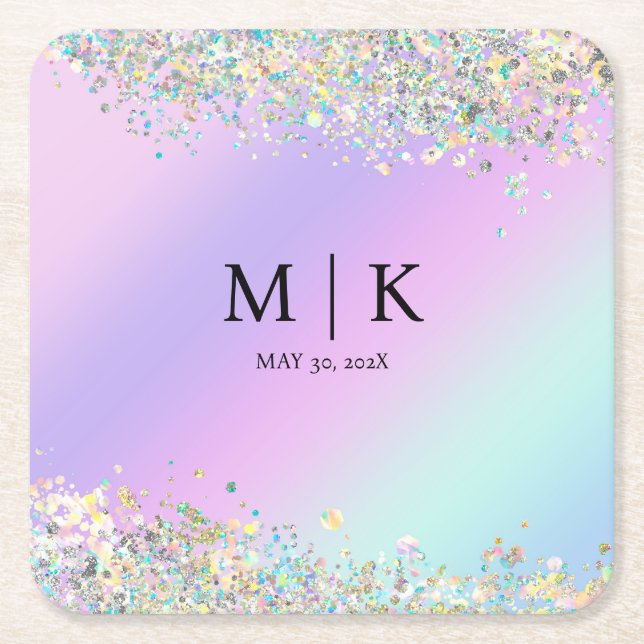 Enhörning holografisk glitter underlägg papper kvadrat (Framsidan)