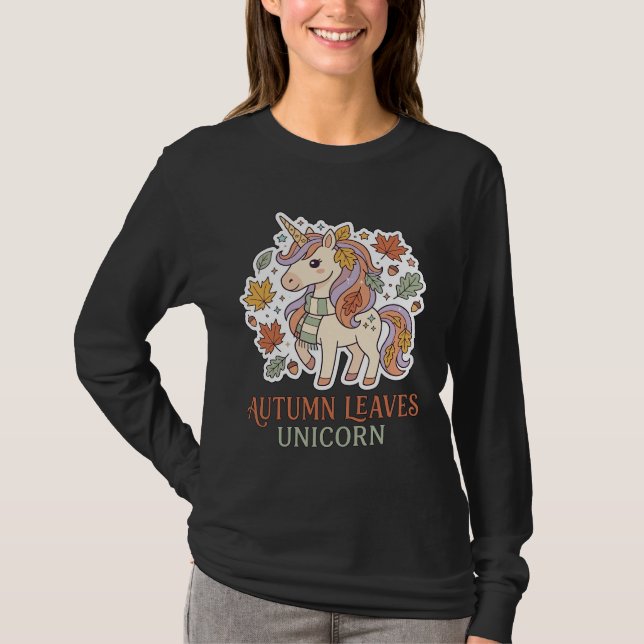 Enhörning Höstblad Enhörning Grafisk Design Merch T Shirt (Framsida)