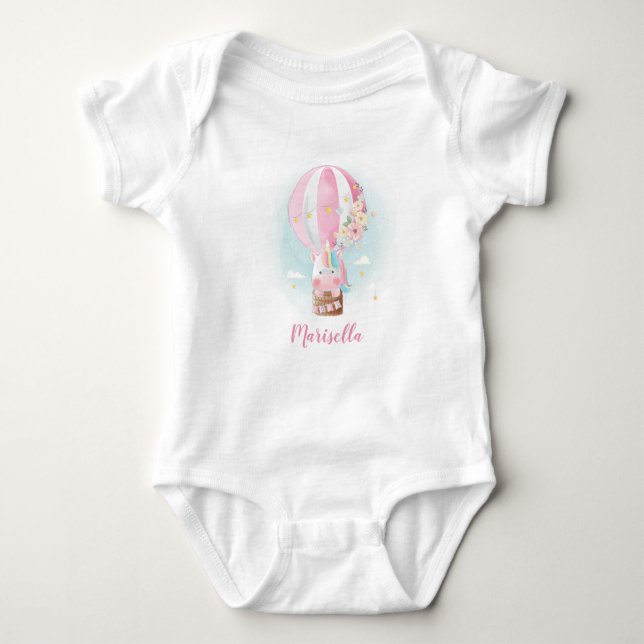 Enhörning i ballongnamn Baby Onesie T Shirt (Framsida)