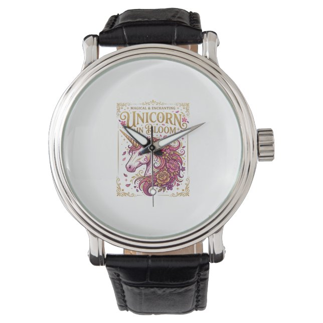 Enhörning i blom stilfull Zazzle-design_1 Armbandsur (Framsida)
