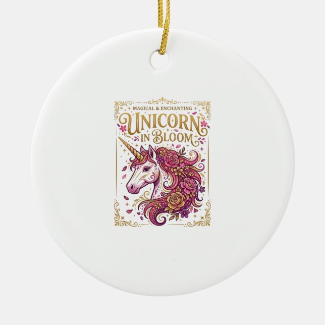 Enhörning i blom Stilfull Zazzle-design_1 Julgransprydnad Keramik (Framsidan)