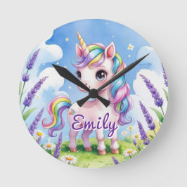 Enhörning i Lavendelfält Redigerbar Namn Klocka
