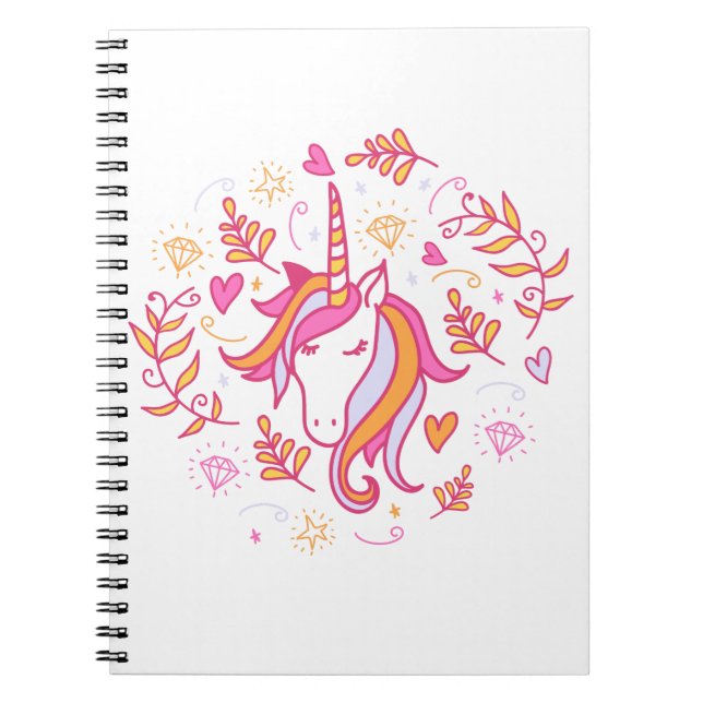 Enhörning i rosa och orange anteckningsbok (Framsidan)