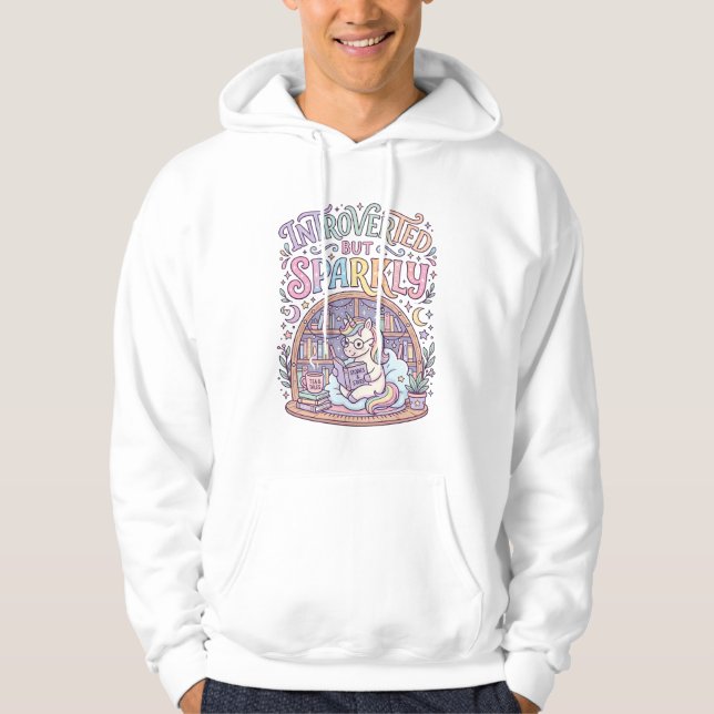 Enhörning Introvert men gnistrande original vit ba Hoodie (Framsida)