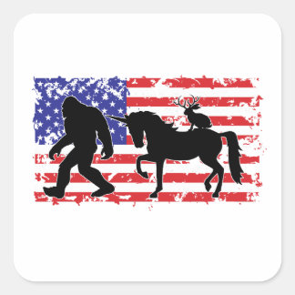 Enhörning, Jackalope, Bigfoot och den amerikanska  Fyrkantigt Klistermärke