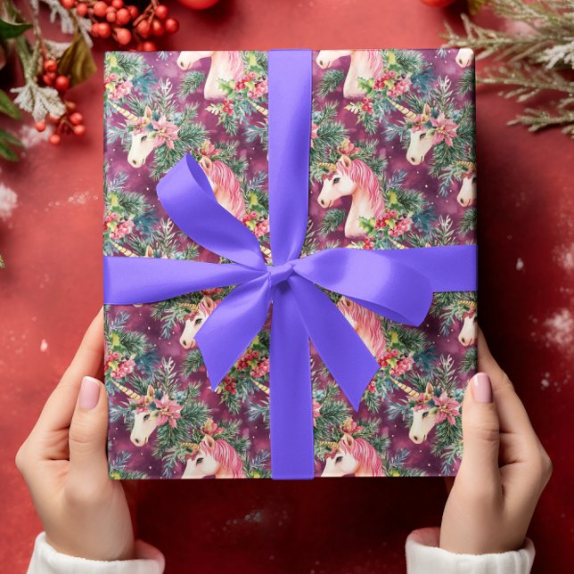 Enhörning Jul Floral Presentpapper (Skapare uppladdad)