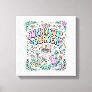 Enhörning Kanin Trädgård Kawaii Typografi Design_ Canvastryck
