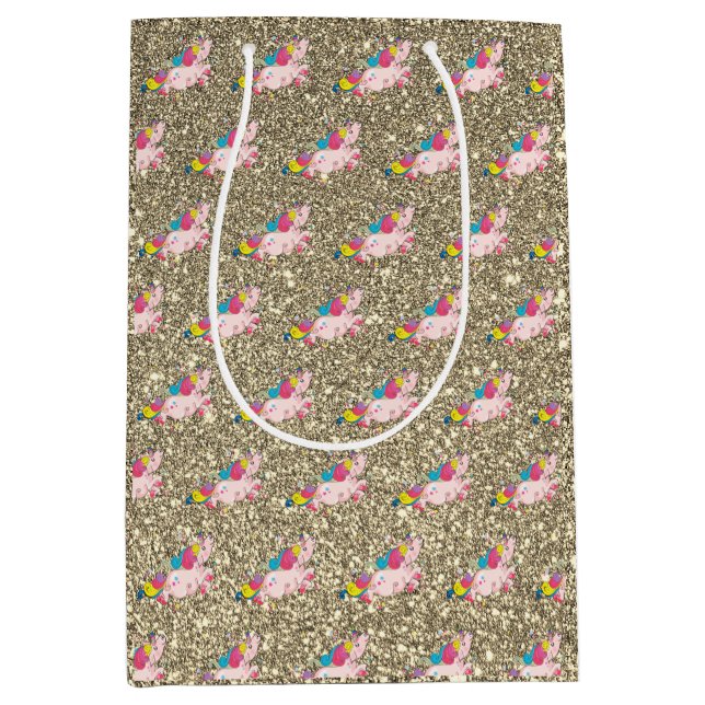 Enhörning Kawaii Regnbåge Guld Glitter Glitter (Framsidan)