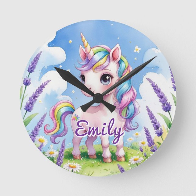 Enhörning Klocka för Lavendelfält med Redigerbart  (Framsida)