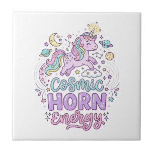 Enhörning Kosmisk Horn Energi Söt Pastell Grafisk Kakelplatta