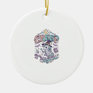 Enhörning Kryp Det Magiska Retro Stil T-Shirt Desi Julgransprydnad Keramik