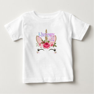 ENHÖRNING LIV Guld Glitter & Rosa Blommig Trendig T Shirt