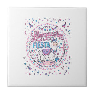 Enhörning Llamacorn Fiesta Lekfullt Shirt Grafik_1 Kakelplatta