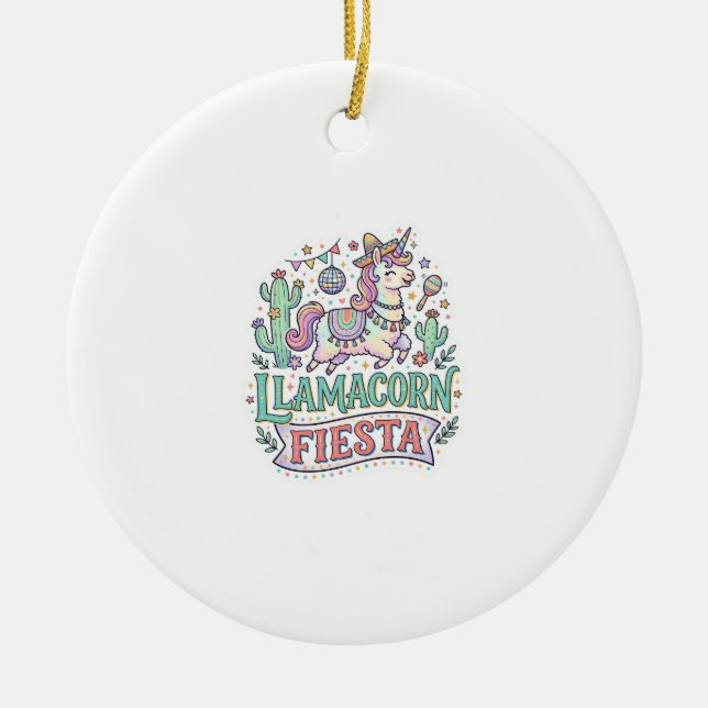 Enhörning Llamacorn Fiesta Premium Vector POD Kons Julgransprydnad Keramik (Framsidan)