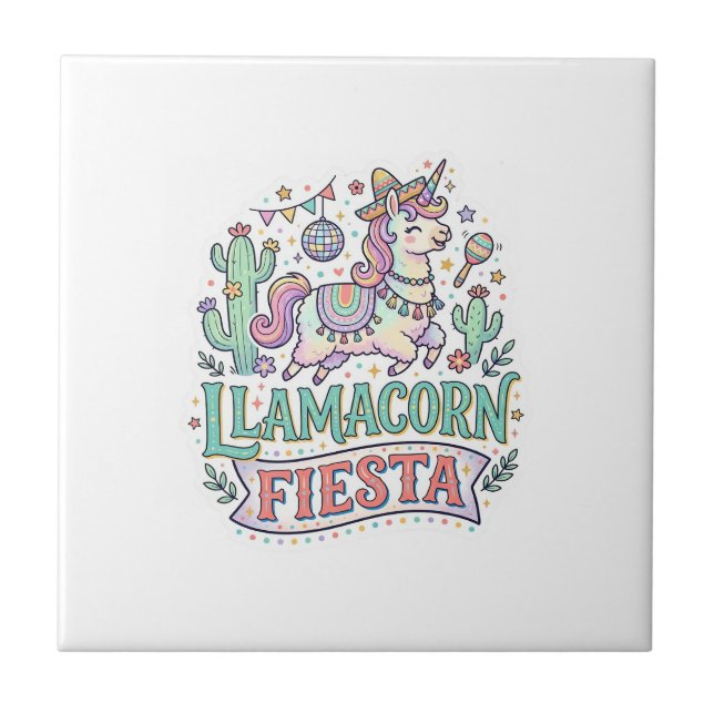 Enhörning Llamacorn Fiesta Premium Vector POD Kons Kakelplatta (Framsidan)