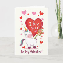 Enhörning Luv! Alla hjärtans dag-kort