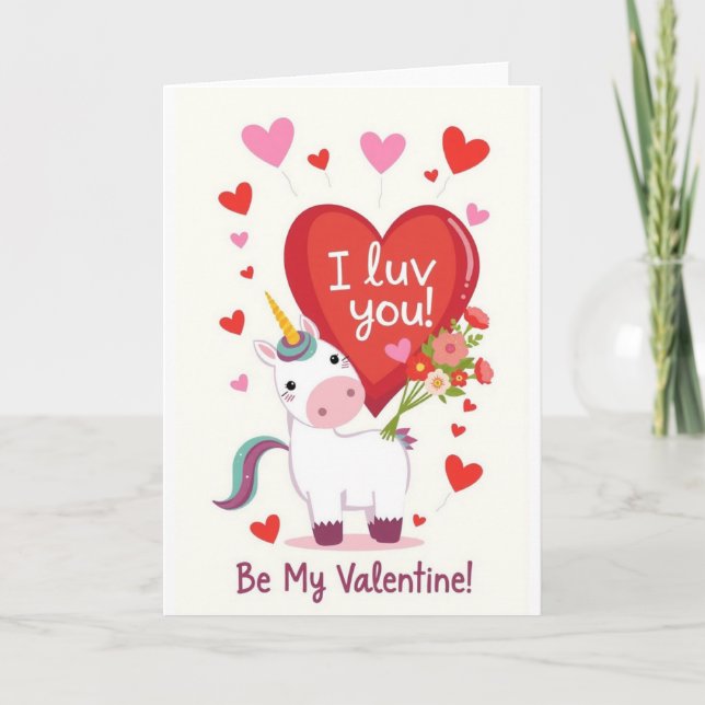 Enhörning Luv! Alla hjärtans dag-kort Helgkort (Framsida)