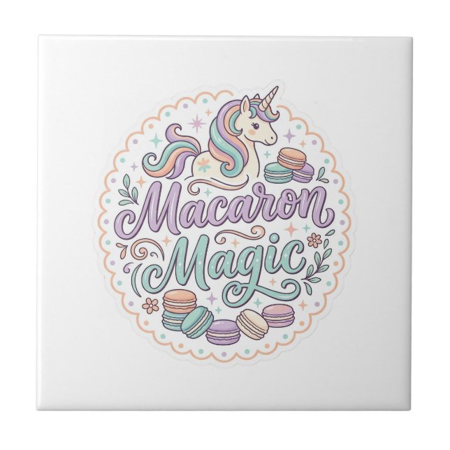 Enhörning Macaron Magi Whimsical T-Shirt Design_1 Kakelplatta (Framsidan)