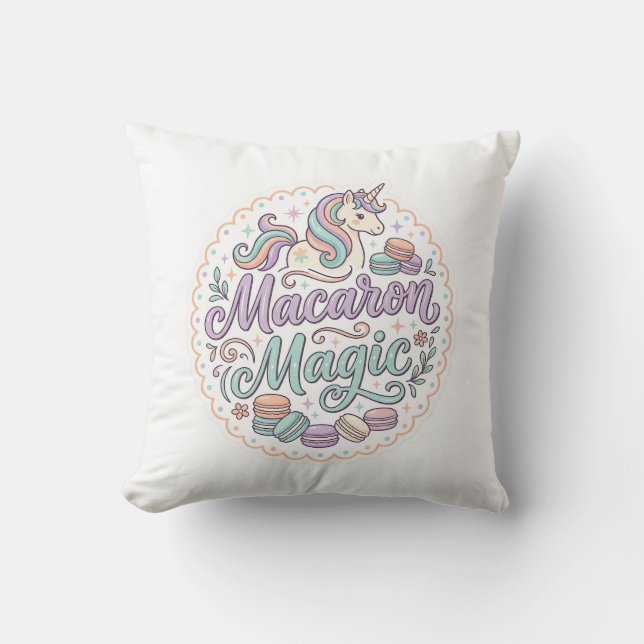 Enhörning Macaron Magi Whimsical T-Shirt Design_1 Kudde (Framsida)