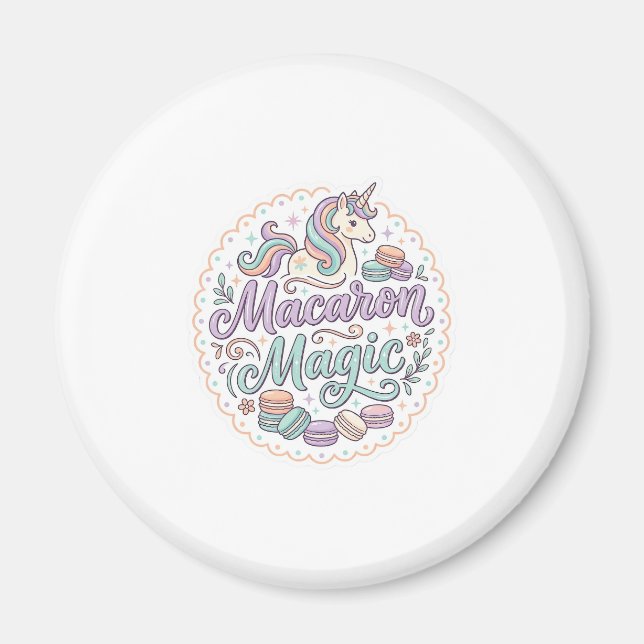 Enhörning Macaron Magi Whimsical T-Shirt Design_1 Magnet (Framsidan)