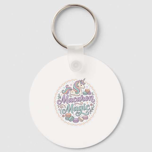 Enhörning Macaron Magi Whimsical T-Shirt Design_1 Nyckelring (Framsida)