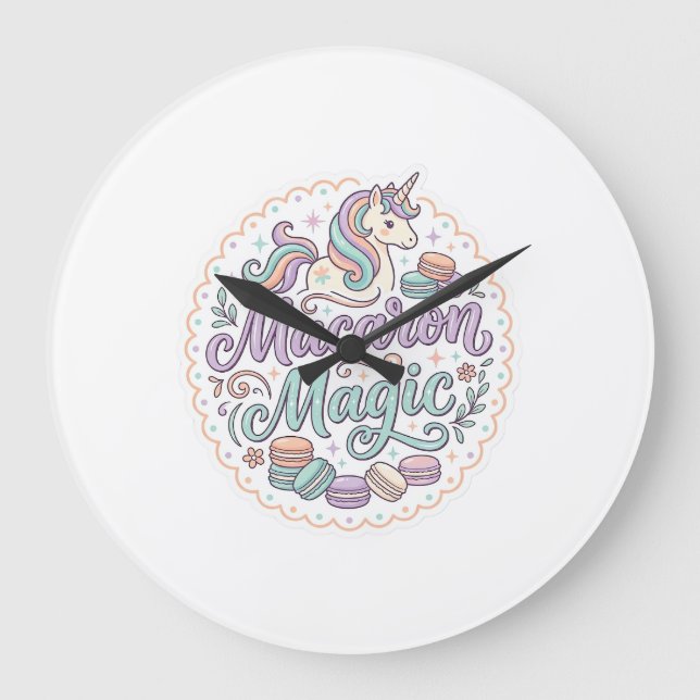 Enhörning Macaron Magi Whimsical T-Shirt Design_1 Stor Klocka (Framsida)