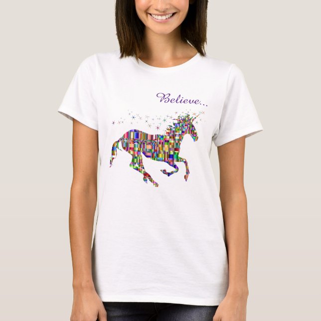 Enhörning Magi Tro Pixel Kvinnors Tee (Framsida)