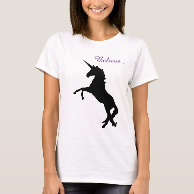Enhörning Magi Tro Svart Dam T-Shirt (Framsida)