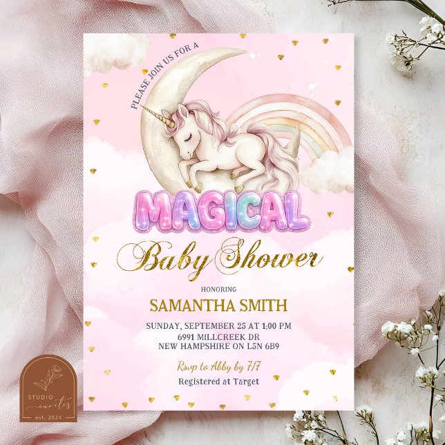Enhörning Magisk flicka baby shower Inbjudningar (Skapare uppladdad)