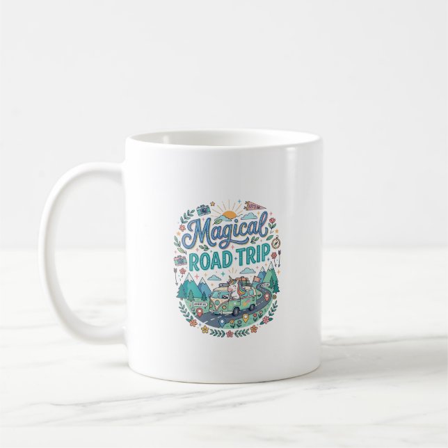 Enhörning Magisk Road Trip Print Klar POD Konst_ Kaffemugg (Vänster)