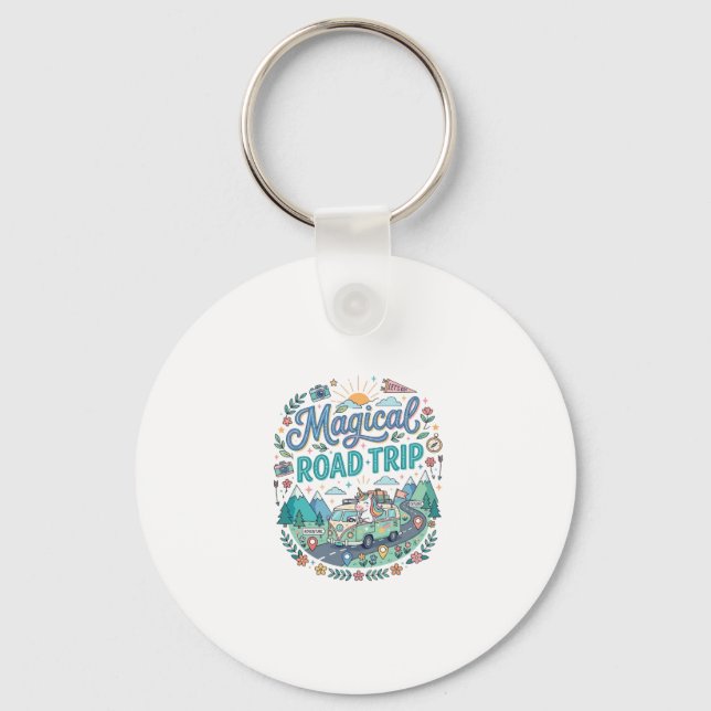 Enhörning Magisk Road Trip Print Klar POD Konst_ Nyckelring (Framsida)
