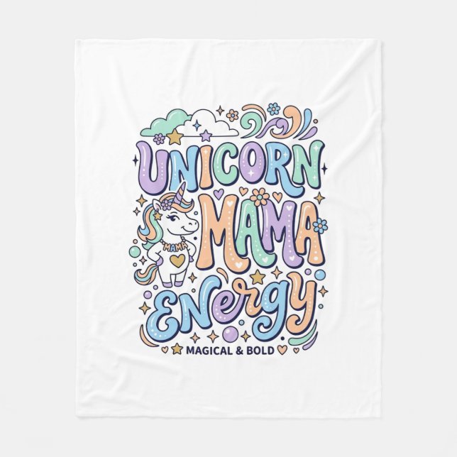Enhörning Mamma Energi Kawaii Vektordesign_1 Fleecefilt (Framsidan)