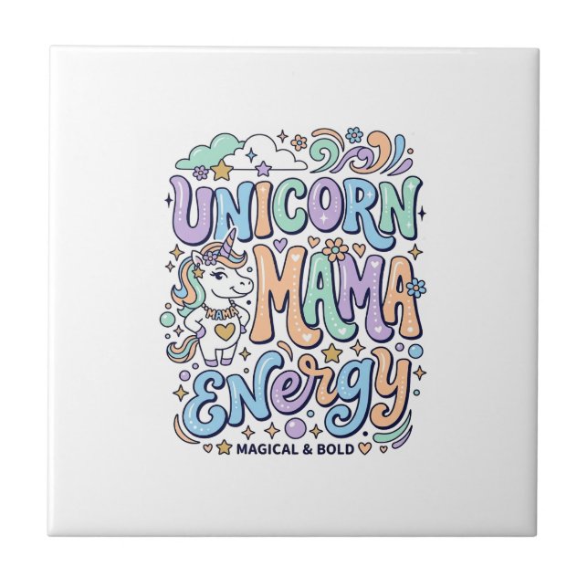 Enhörning Mamma Energi Kawaii Vektordesign_1 Kakelplatta (Framsidan)